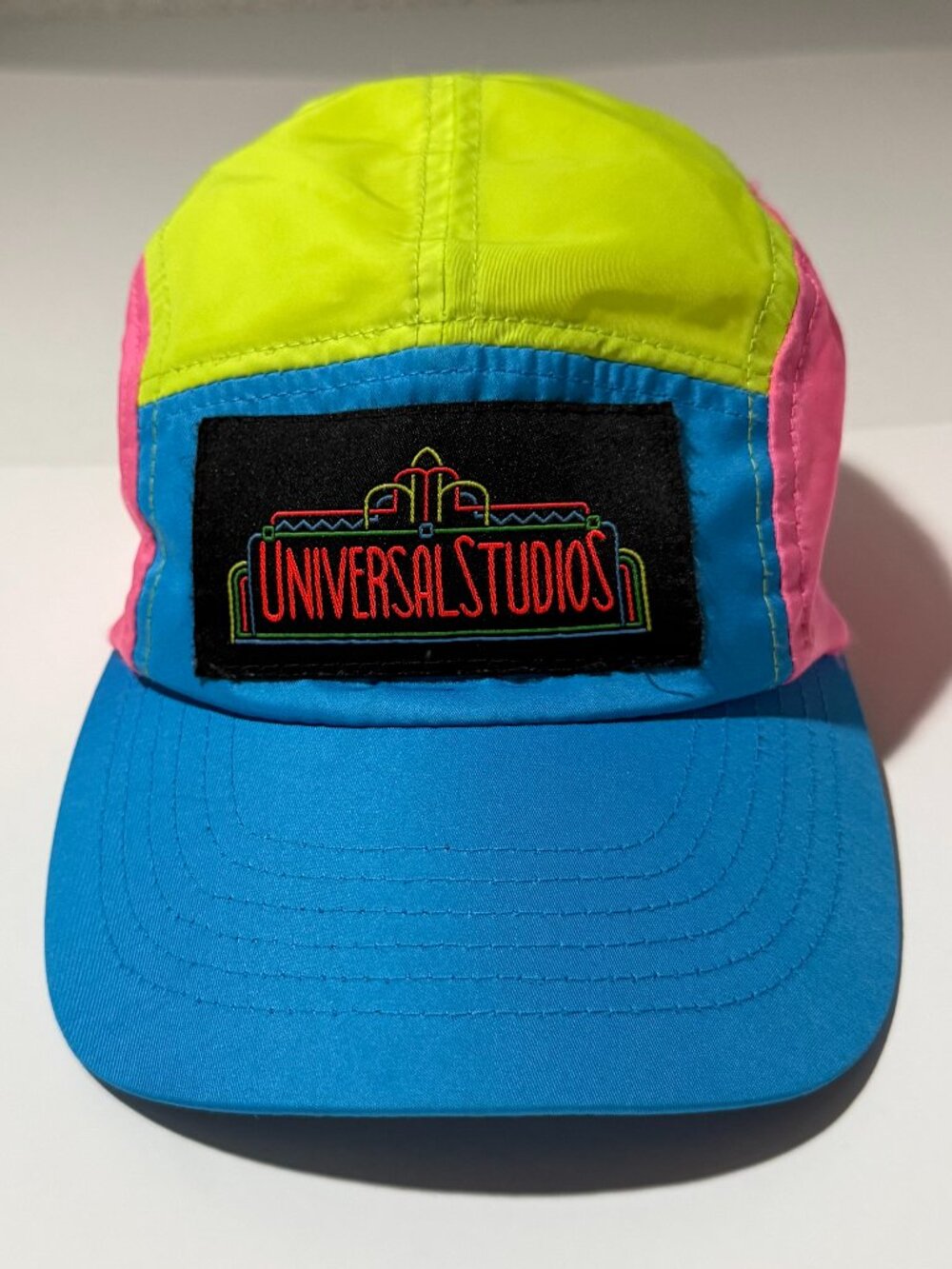 Universal Studios Neon Colorblock Hat Strapback Retro 90s Style Theme Park Cap